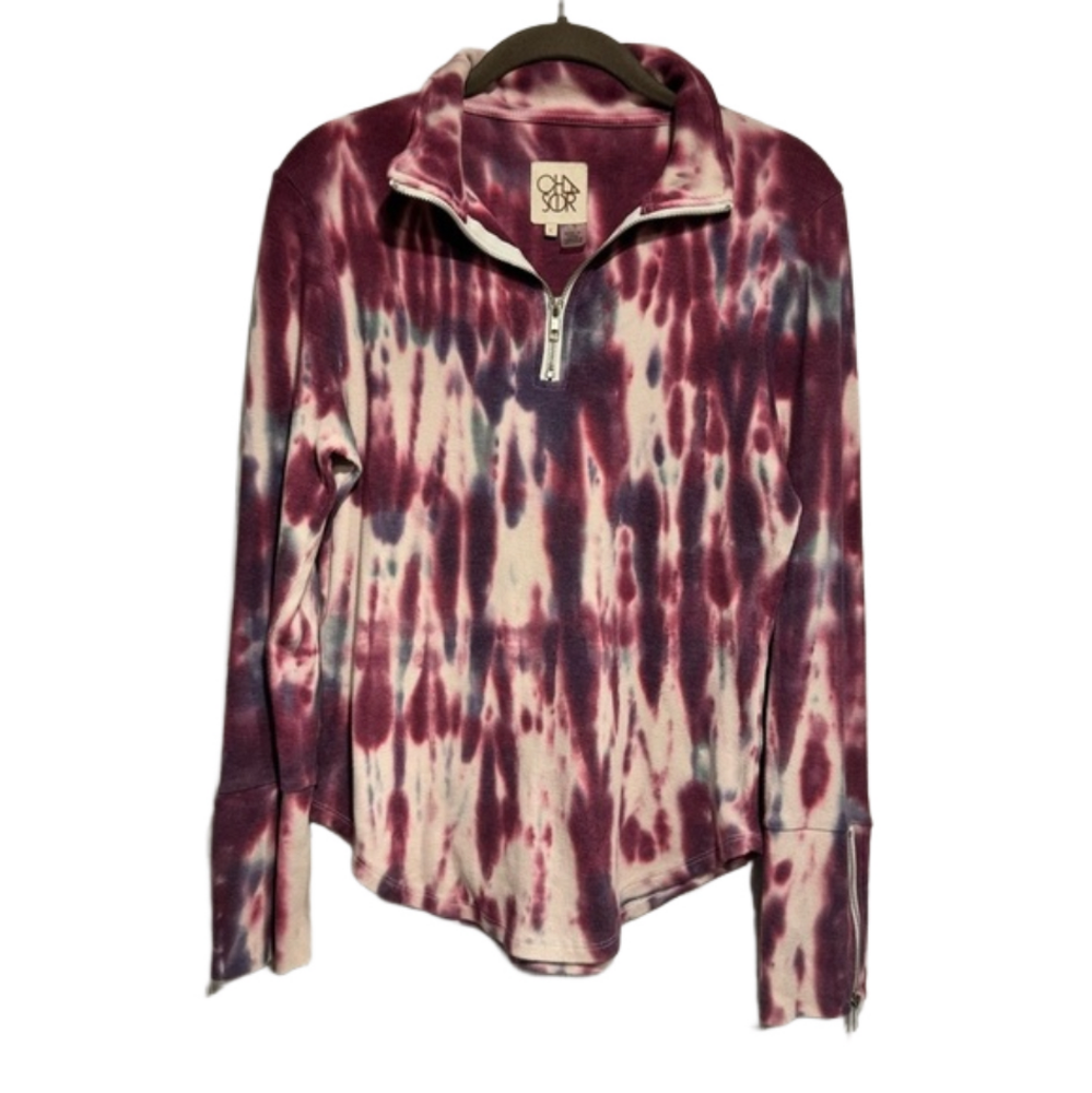Anthropologie Chaser Womens Top Small Purple Tie Dye Quarter Zip Ribbed Pullover